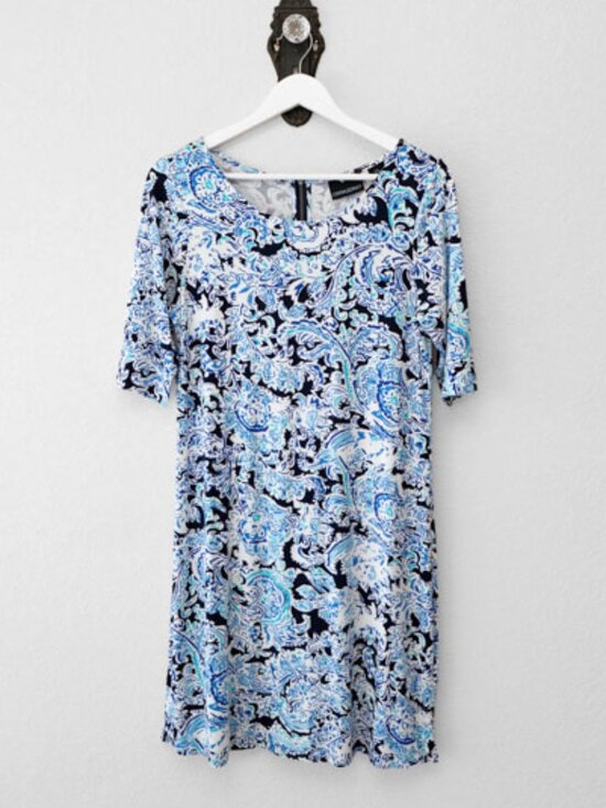 Cynthia Rowley Dresses & Skirts - Cynthia Rowley Blue Paisley Print Dress Womens M Shift Back Zip Stretch Career